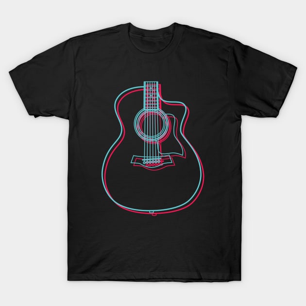 3D Auditorium Style Acoustic Guitar Body Outline T-Shirt by nightsworthy